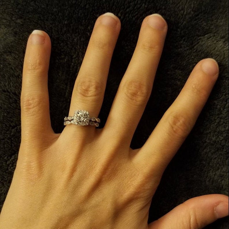 1 CT Round Cut Diamond 925 Sterling Silver Halo Engagement Bridal Set Ring