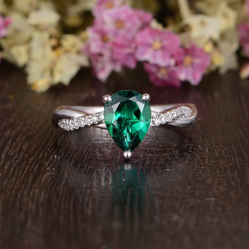 1.50 Ct Pear Cut Green Emerald Infinity Engagement Ring In  925 Sterling Silver