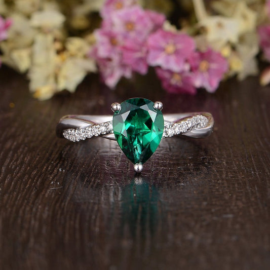 1.50 Ct Pear Cut Green Emerald Infinity Engagement Ring In  925 Sterling Silver