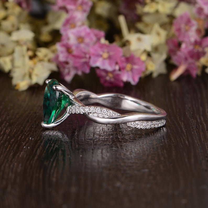 1.50 Ct Pear Cut Green Emerald Infinity Engagement Ring In  925 Sterling Silver