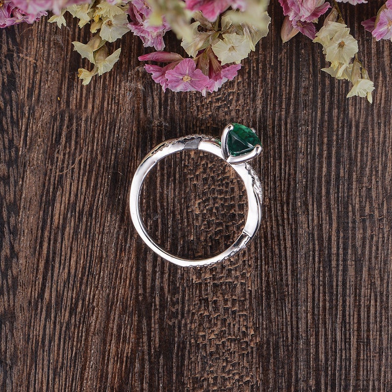 1.50 Ct Pear Cut Green Emerald Infinity Engagement Ring In  925 Sterling Silver