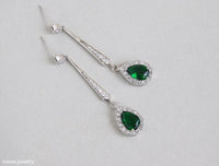 2.25 Ct Pear Cut Green Emerald 925 Sterling Silver Gorgeous Anniversary Gift Earrings