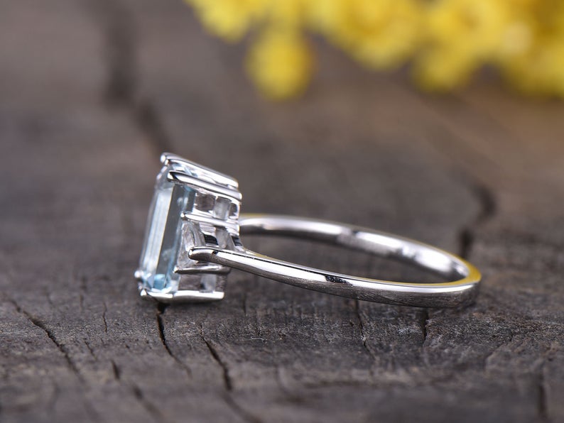 2.10 Ct Emerald Cut Aquamarine 925 Sterling Silver Three-Stone Anniversary Gift Ring