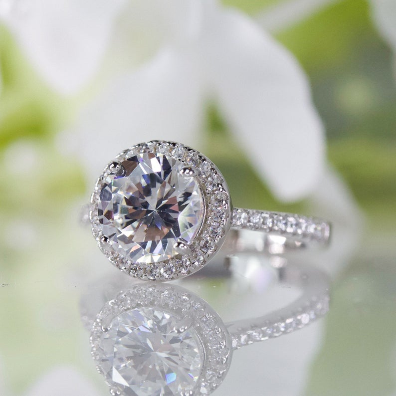 1 CT Round Cut White CZ Diamond White Gold Over On 925 Sterling Silver Halo Bridal Ring Set