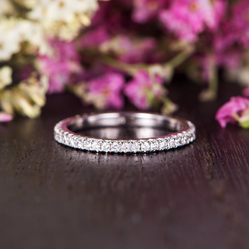 0.25 CT Round Cut Diamond 925 Sterling Silver Full Eternity Wedding Band Ring