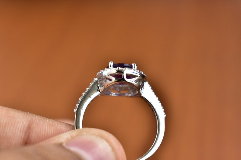 1 CT Cushion Cut Amethyst Diamond 925 Sterling Silver Halo Wedding Gift Ring