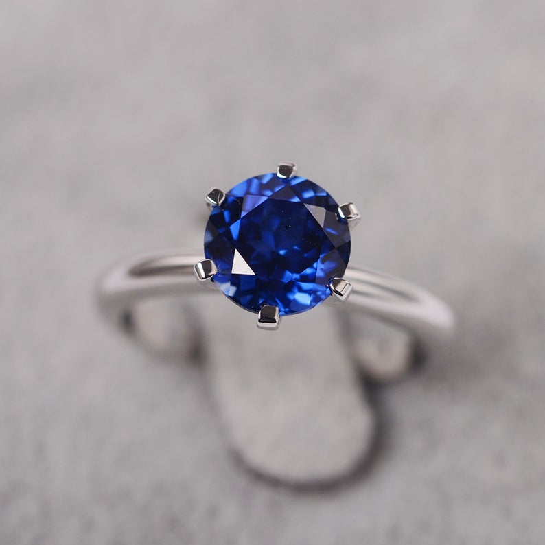 1 CT Round Cut Blue Sapphire Diamond 925 Sterling Silver Anniversary Ring For Women
