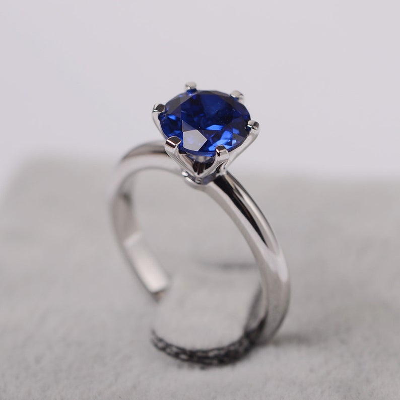 1 CT Round Cut Blue Sapphire Diamond 925 Sterling Silver Anniversary Ring For Women