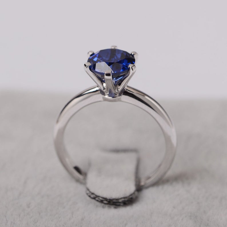 1 CT Round Cut Blue Sapphire Diamond 925 Sterling Silver Anniversary Ring For Women