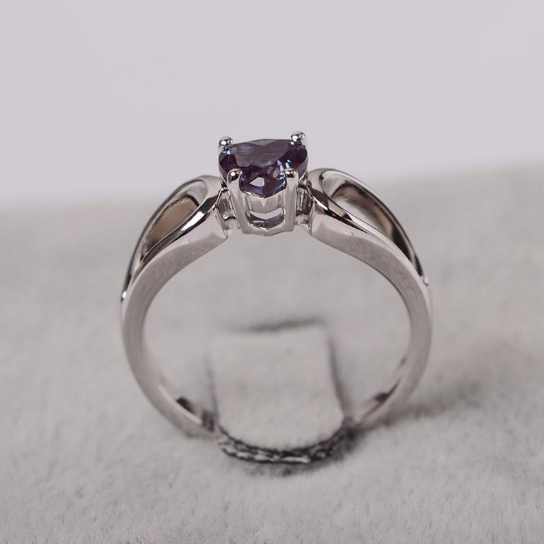 1 Ct Heart Cut Alexandrite 925 Sterling Silver Split Shank Solitaire Proposal Ring