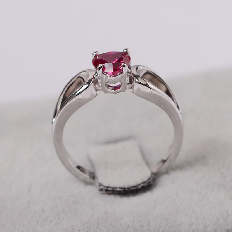 1.00 Ct Heart Cut Pink Ruby Solitaire Promise Ring In 925 Sterling Silver
