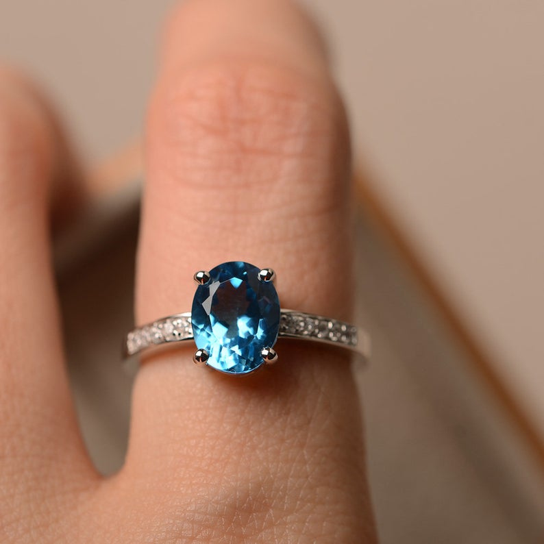 2.50 Ct Oval Cut London Blue Topaz 925 Sterling Silver Solitaire W/Accents Anniversary Gift Ring - atjewels.in