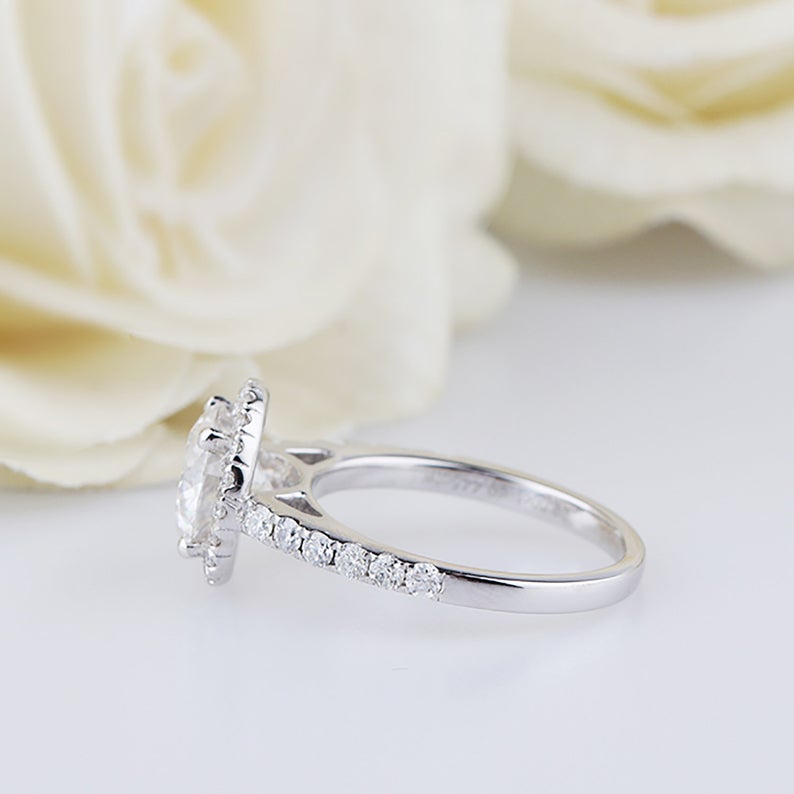 2 CT Round Cut Diamond 925 Sterling Silver Halo Wedding Ring Gift