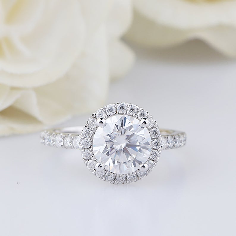 2 CT Round Cut Diamond 925 Sterling Silver Halo Wedding Ring Gift