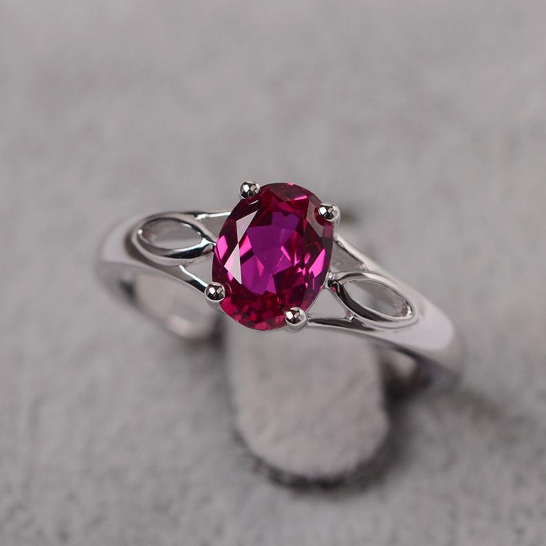 1.00 Ct Oval Cut Pink Ruby 925 Sterling Silver Solitaire Promise Gift Ring