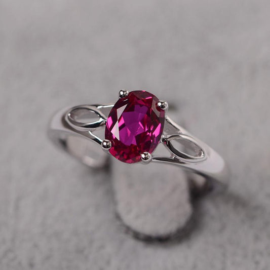 1.00 Ct Oval Cut Pink Ruby 925 Sterling Silver Solitaire Promise Gift Ring