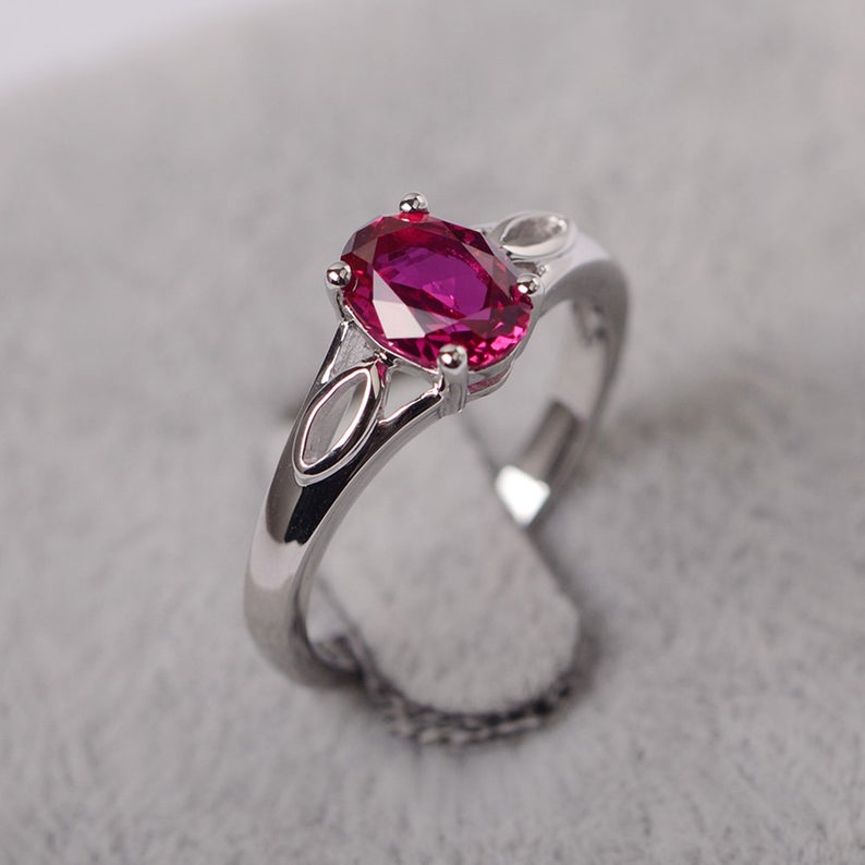 1.00 Ct Oval Cut Pink Ruby 925 Sterling Silver Solitaire Promise Gift Ring