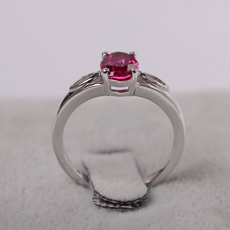1.00 Ct Oval Cut Pink Ruby 925 Sterling Silver Solitaire Promise Gift Ring
