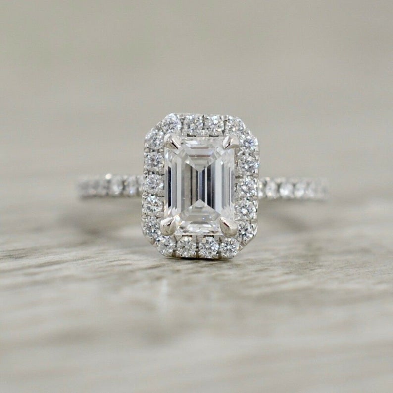 1 CT Emerald Cut White Diamond White Gold Finish On 925 Sterling Silver Halo Engagement Ring - atjewels.in