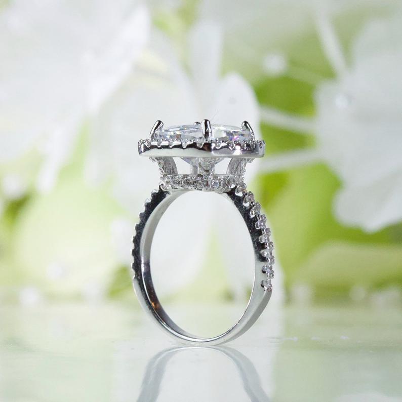 1 CT Cushion Cut White Topaz Diamond White Gold Over On 925 Sterling Silver Halo Promise Ring