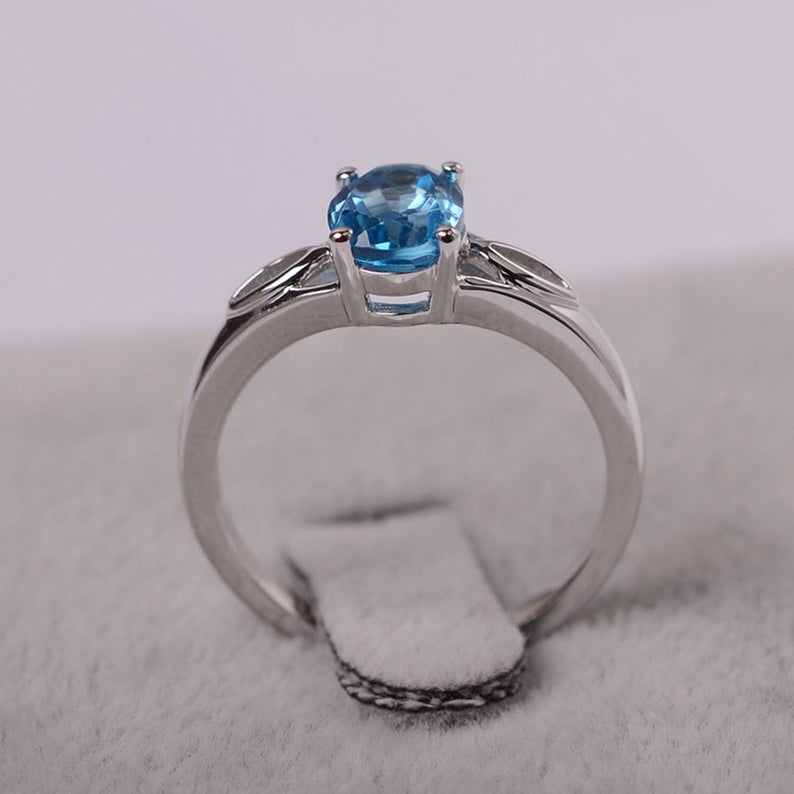 1 Ct Oval Cut Blue Topaz Split Shank Solitaire Promise Ring In 925 Sterling Silver