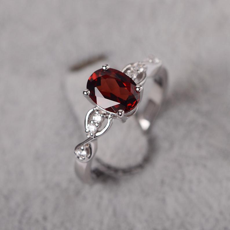 1.25 Ct Oval Cut Red Garnet Infinity Shank Promise Gift Ring In 925 Sterling Silver