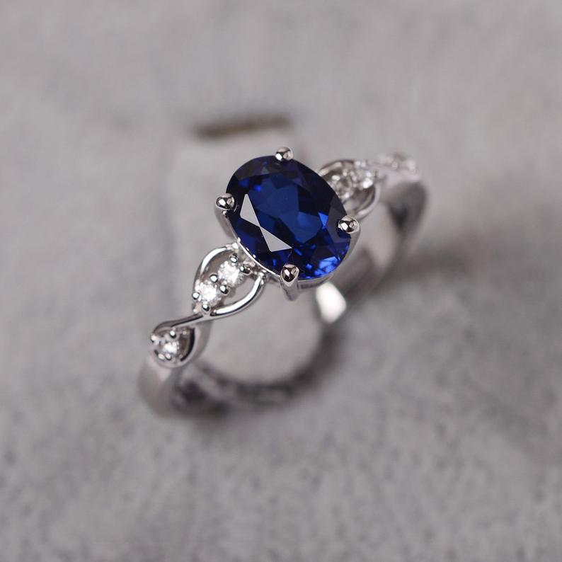 1.25 Ct Oval Cut Blue Sapphire Infinity Promise Gift Ring In 925 Sterling Silver