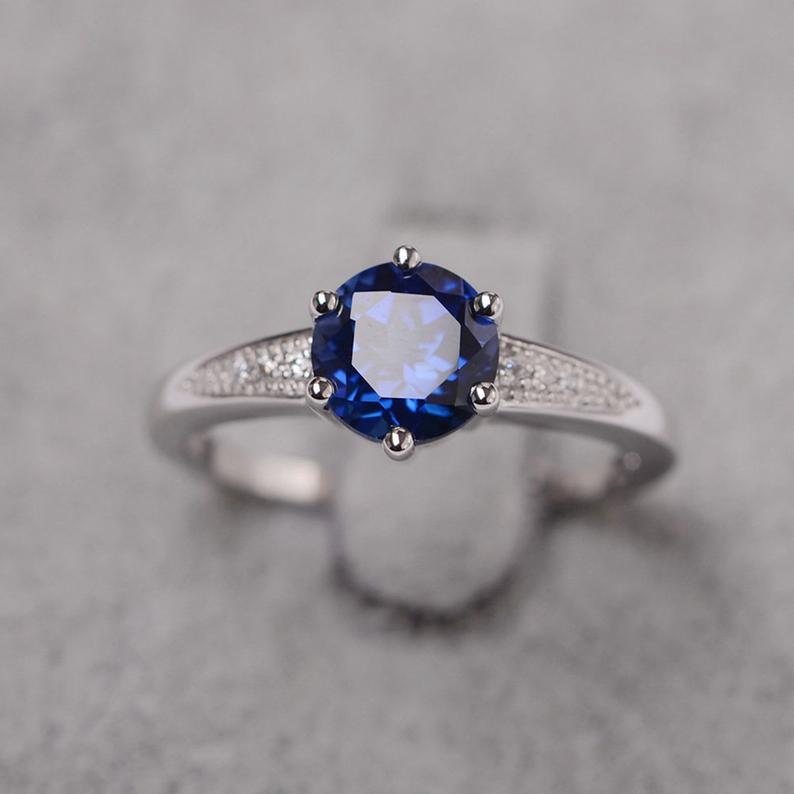 1.50 CT Round Cut Blue Sapphire 925 Sterling Silver Solitaire Anniversary gift Ring