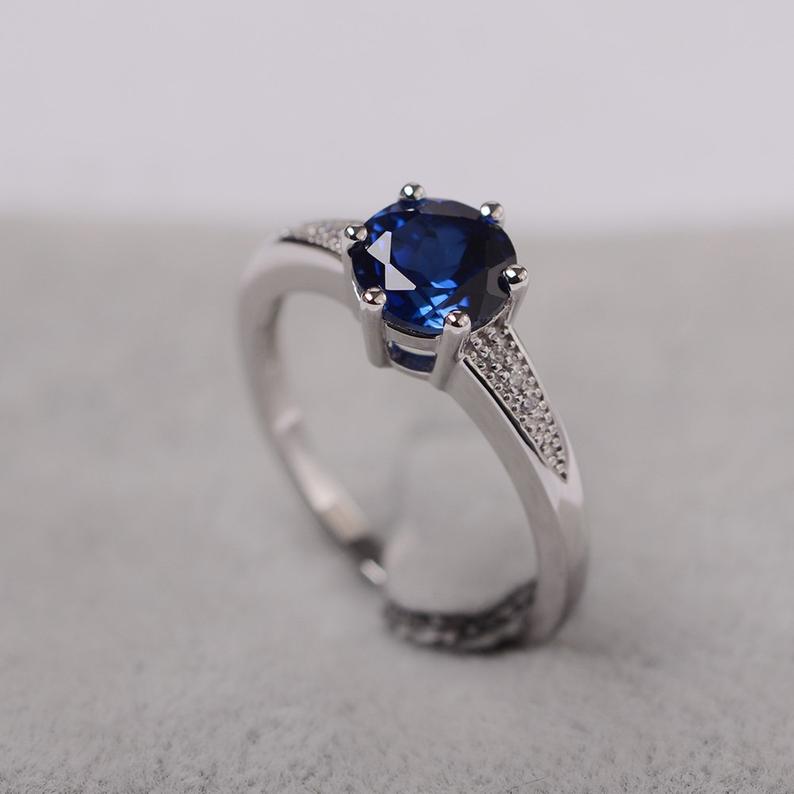 1.50 CT Round Cut Blue Sapphire 925 Sterling Silver Solitaire Anniversary gift Ring