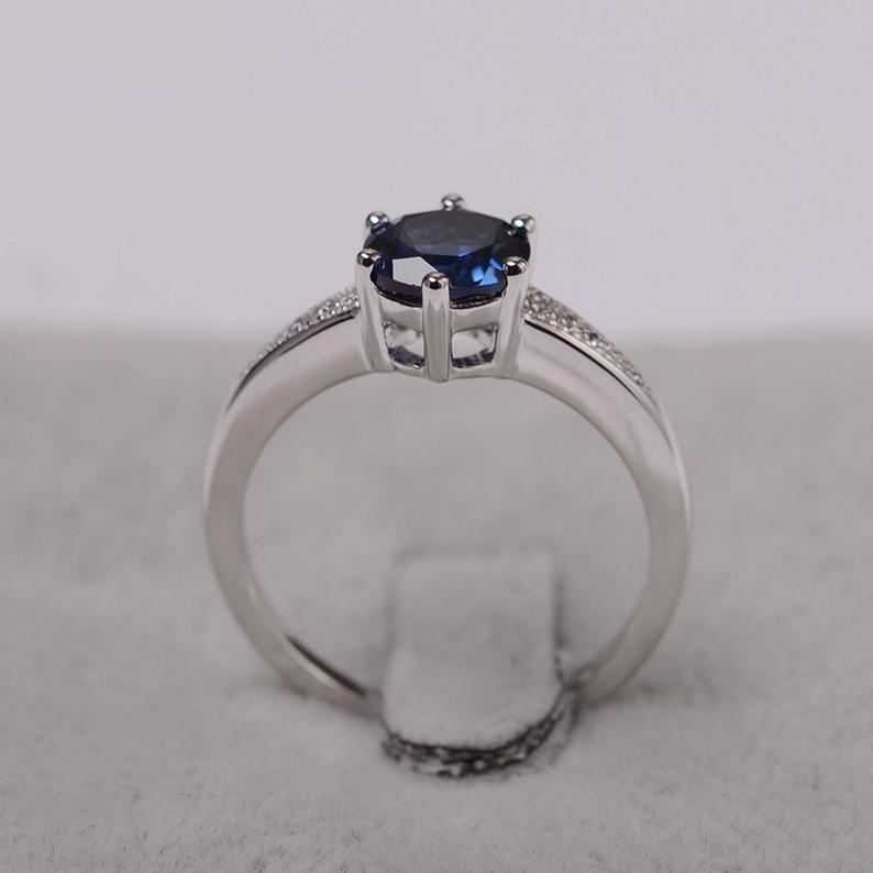 1.50 CT Round Cut Blue Sapphire 925 Sterling Silver Solitaire Anniversary gift Ring