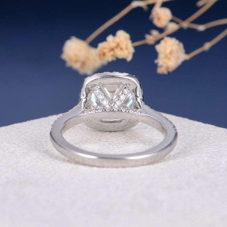 2 CT Cushion Cut Diamond 925 Sterling Silver Halo Engagement Ring - atjewels.in
