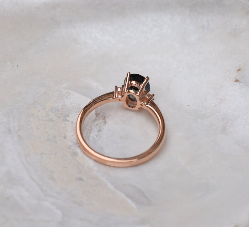 1 CT Oval Cut Blue sapphire Diamond Rose Gold Over On 925 Sterling Silver Three Stone Engagement Ring