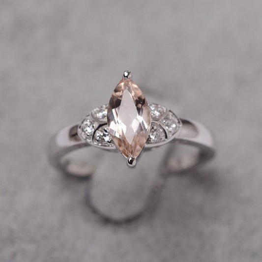 1.20 Ct Marquise Cut Peach Morganite 925 Sterling Silver Unique Anniversary Gift Ring For Her