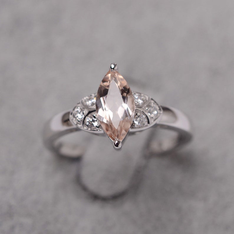 2 CT Marquise Cut Morganite Diamond 925 Sterling Silver Anniversary Ring For Women