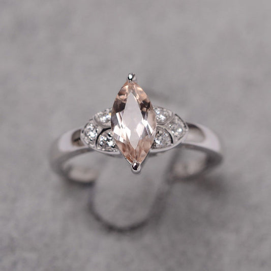 2 CT Marquise Cut Morganite Diamond 925 Sterling Silver Anniversary Ring For Women