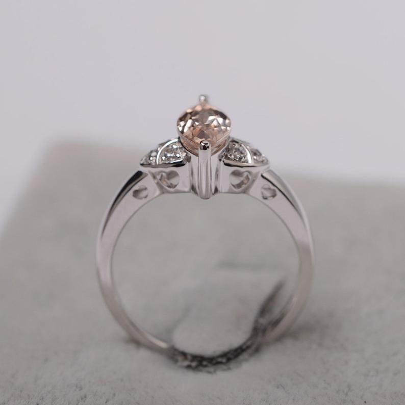 1.20 Ct Marquise Cut Peach Morganite 925 Sterling Silver Unique Anniversary Gift Ring For Her