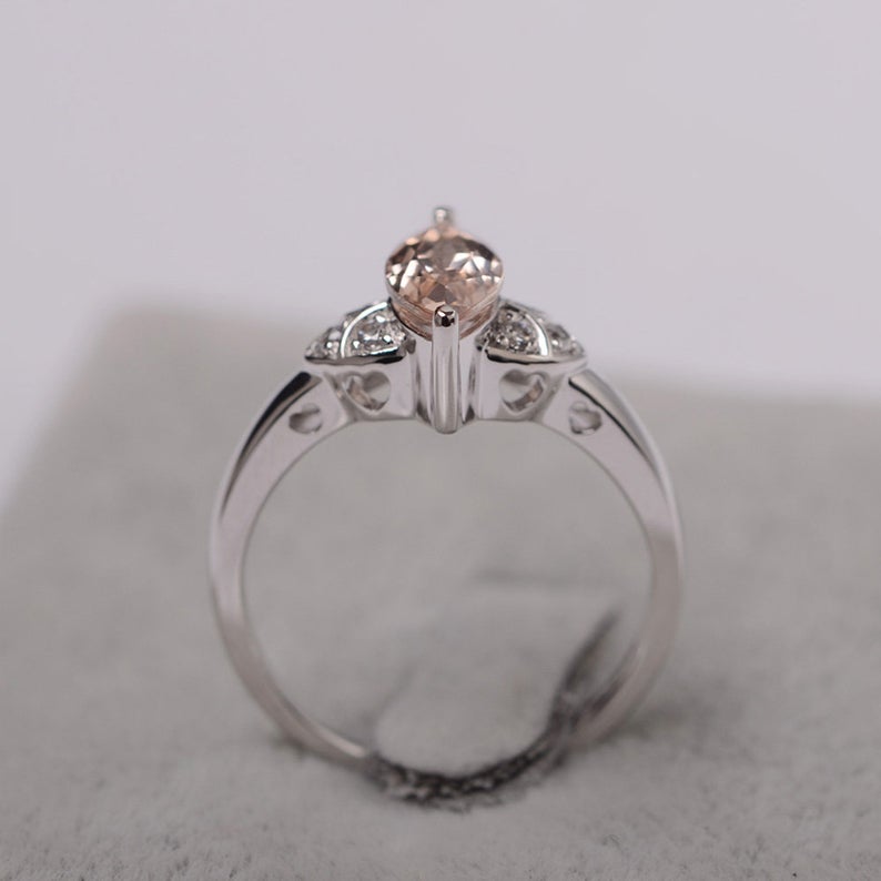 2 CT Marquise Cut Morganite Diamond 925 Sterling Silver Anniversary Ring For Women