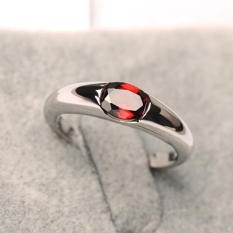 1 Ct Oval Cut Red Garnet 925 Sterling Silver Solitaire Promise Ring