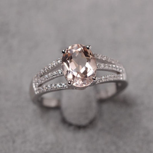 1.75 Ct Oval Cut Peach Morganite Split Shank Engagement Ring In 925 Sterling Silver