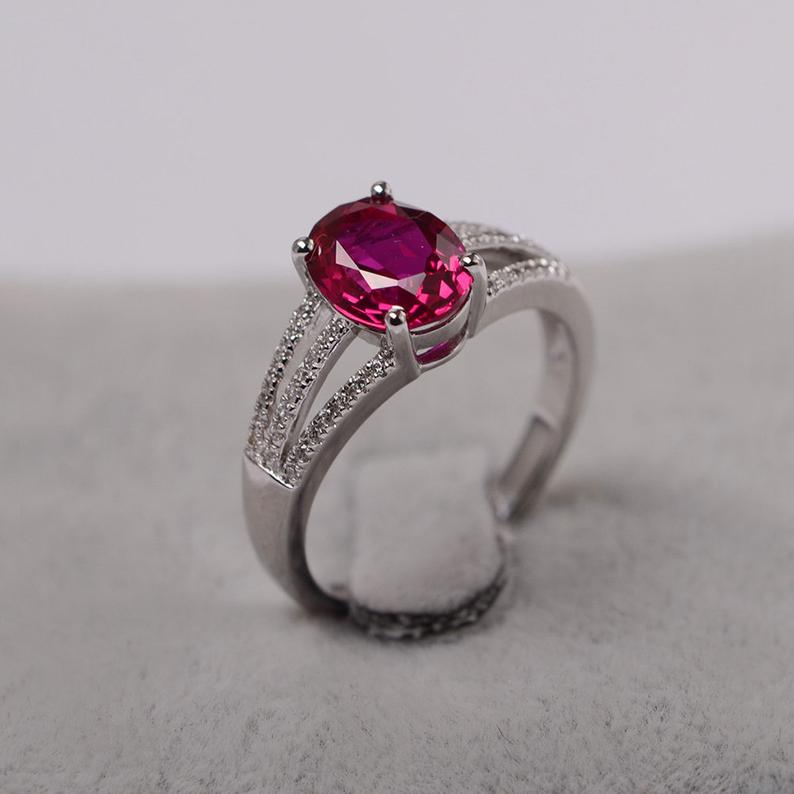 1.75 Ct Oval Cut Pink Ruby Split Shank Anniversary Gift Ring In 925 Sterling Silver