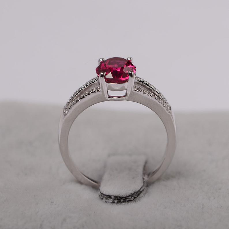 1.75 Ct Oval Cut Pink Ruby Split Shank Anniversary Gift Ring In 925 Sterling Silver