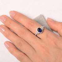 1 CT Oval Cut Blue Sapphire Diamond White Gold Over On 925 Sterling Silver Halo Engagement Ring for Women