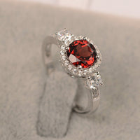 1 CT Round Cut red garnet White Gold Over On 925 Sterling Silver Halo Engagement Ring For Women