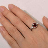 1 CT Round Cut red garnet White Gold Over On 925 Sterling Silver Halo Engagement Ring For Women