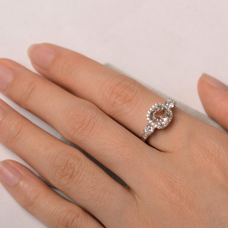 2.30 Ct Cushion Cut Morganite 925 Sterling Silver Halo Engagement Wedding Ring