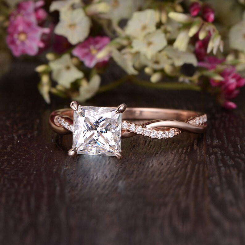 2.30 Ct Princess Cut White Diamond Rose Gold Over On 925 Sterling Silver Infinity Wedding Ring
