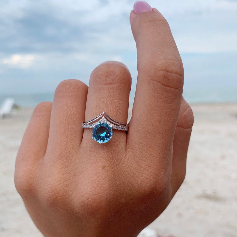 1 CT Round Cut London Blue Topaz Diamond 925 Sterling Silver Engagement Ring For Her