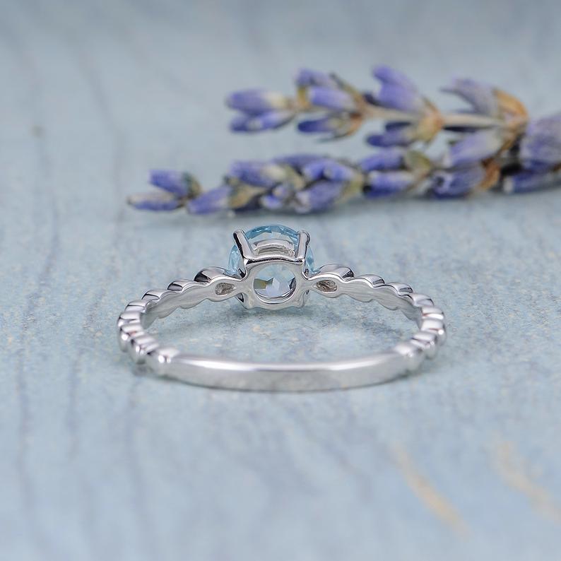 1.00 Ct Round Cut Aquamarine Solitaire Promise Gift Ring In 925 Sterling Silver