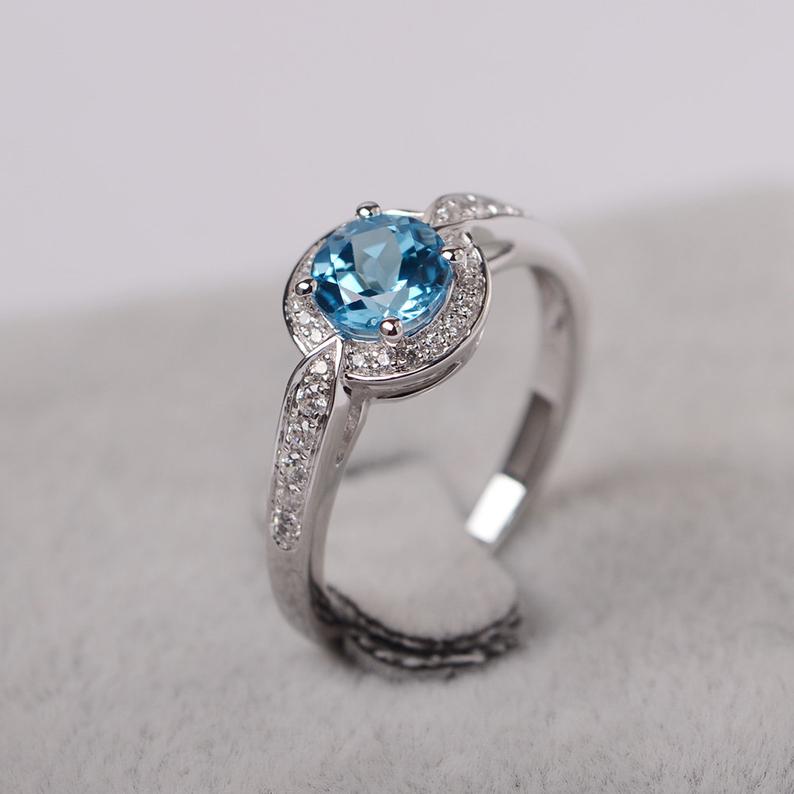 1 CT Round Cut Blue Topaz Diamond 925 Sterling Silver Wedding Ring For Women