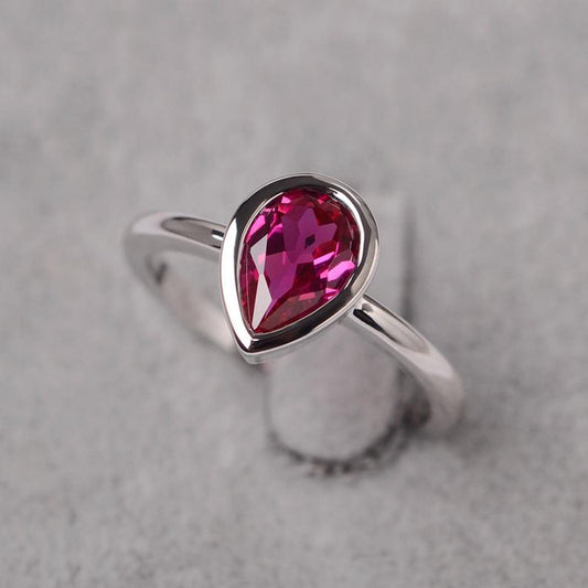 1.00 Ct Pear Cut Pink Ruby Solitaire July Birthstone Ring In 925 Sterling Silver